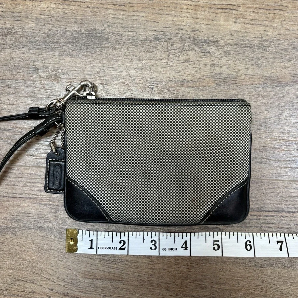 Vintage Coach Small Wristlet Black Checkered Fabric‎ and Leather